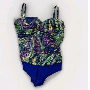 Swim By Chuck Handy One Piece Padded Bathing Swimsuit Sz 18 Floral Beach Summer